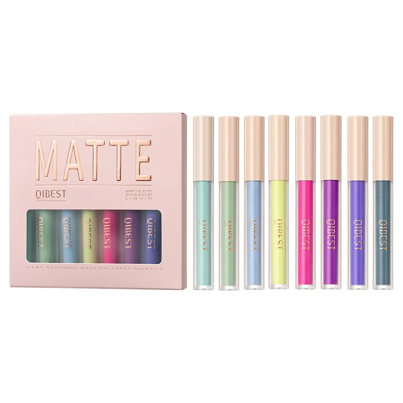 8 colors Waterproof Liquid Eyeshadow Set with Nude, Matte, Black, Smokey, Cream, Primer, Highlighter, and Blusher - Fast Drying Peaceful Pleasures Health and Wellness QE2216-B