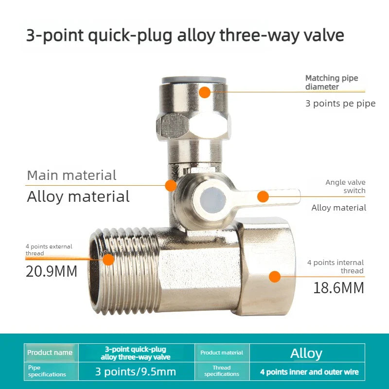 Brass Ball Valve Tee Connector for Water Purifier & PE Pipe