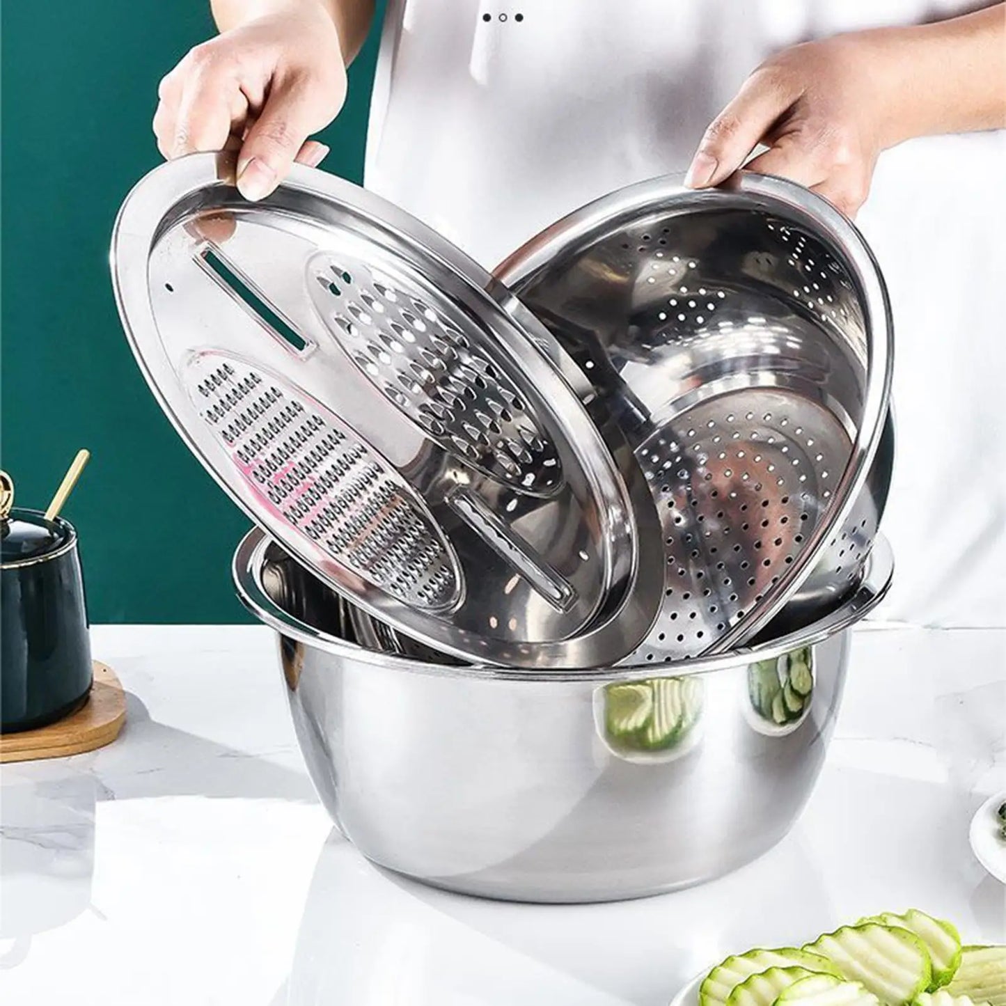 Stainless Steel Mixing Bowl Set with Grater & Drain Basket