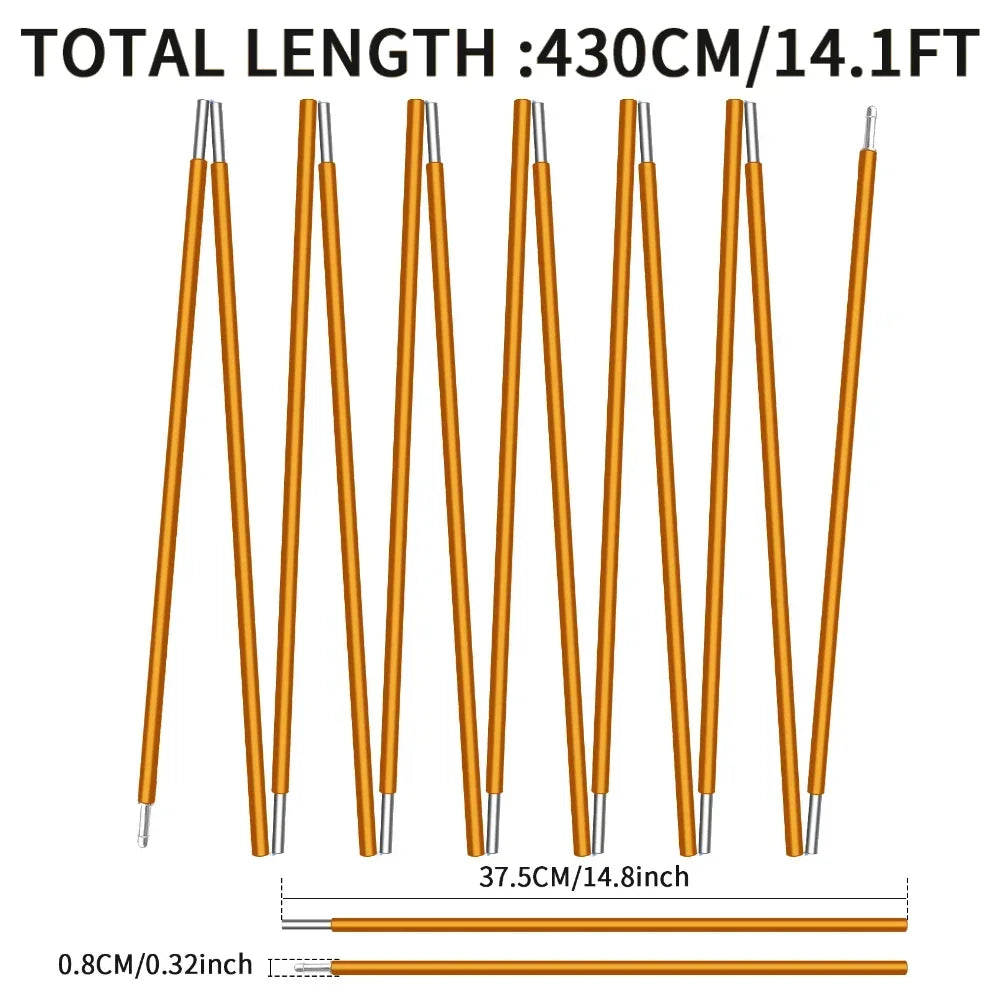 1Pcs Pre-Assembled Tent Pole Aluminum Alloy 3.6m 4.3m Camping Support Pole for Outdoor Hiking Tent Awning Shelter Frames Rods Peaceful Pleasures Health and Wellness 1Pcs 4.3M Gold