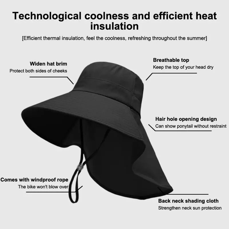Women's Wide Brim Sun Hat UPF 50+ Neck Flap Beach Cap