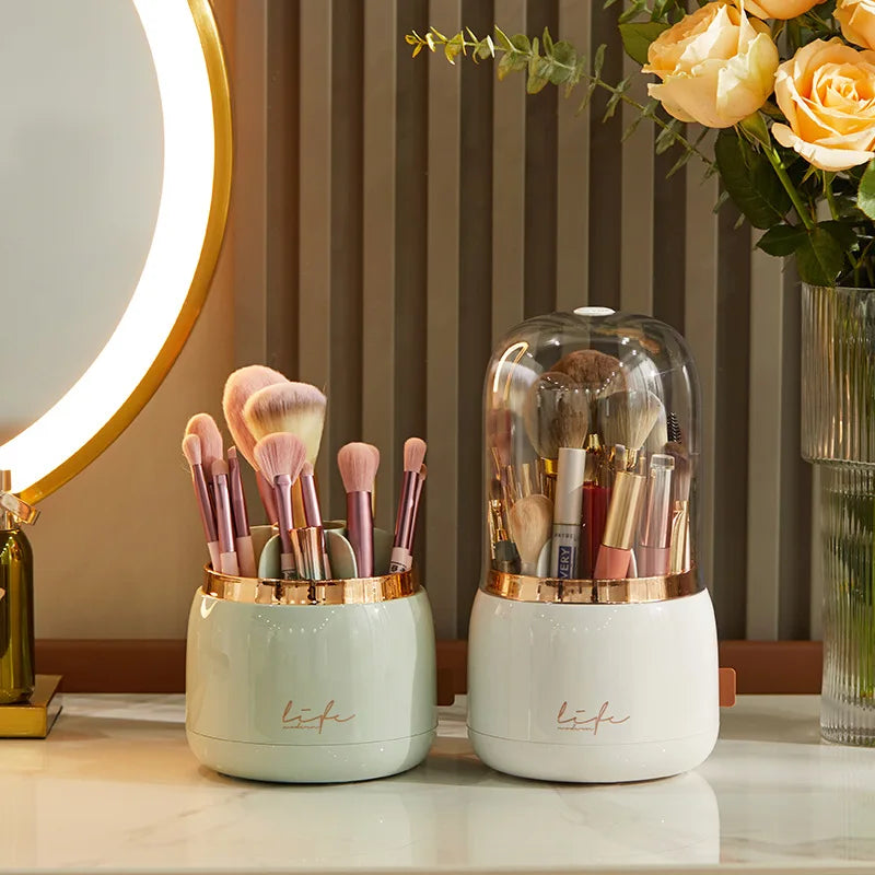 Makeup brush holder storage box with lid 360 degree rotating dustproof makeup brush storage box suitable for dressing table ligh Peaceful Pleasures Health and Wellness