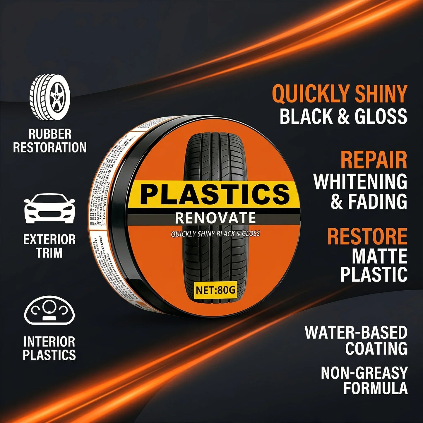 Car Plastic Restorer Paste – Bumper & Tire Blackener, Hydrophobic