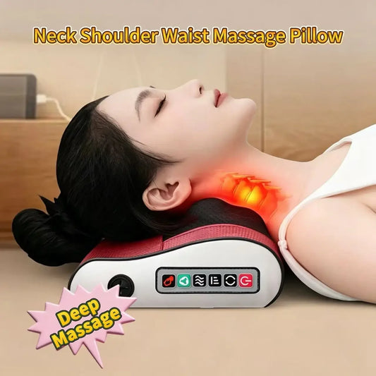 Electric Neck Massager Pillow Heated Shiatsu Kneading Cervical Massage Pillow for Neck Shoulder Back Muscle Pain Relief Relax Peaceful Pleasures Health and Wellness