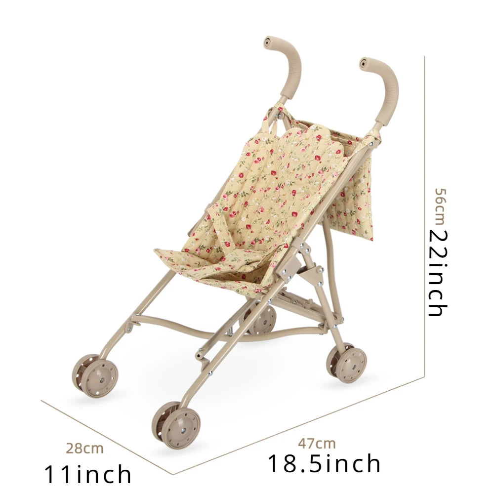 Floral Folding Doll Pram Stroller with Bag | Birthday Gift