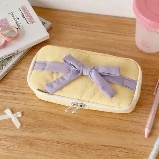 Soft Fabric Pencil Case Student Simple Bow Storage Bag Stationery Bag DIY Journal Desktop Storage Bag Practical Stationery Bags Peaceful Pleasures Health and Wellness