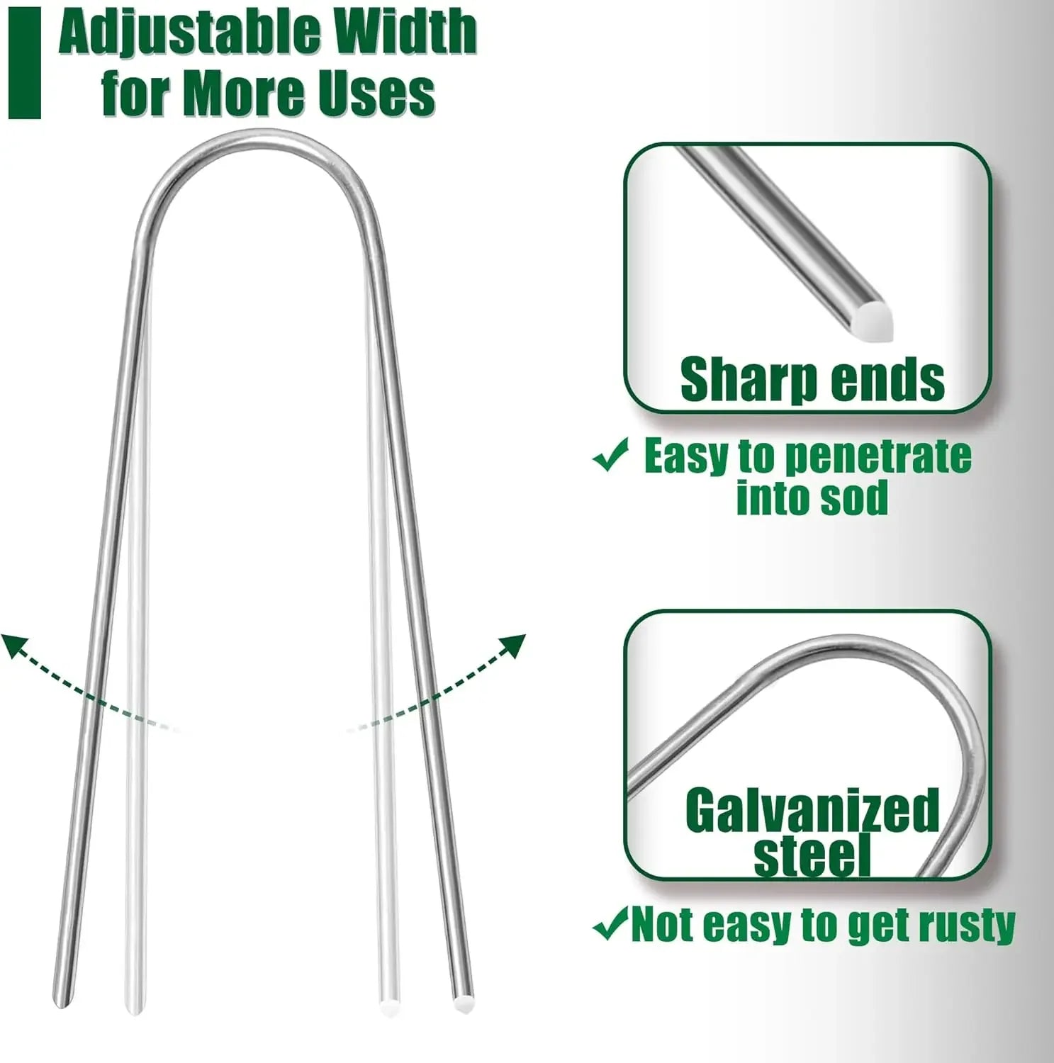 U-type Garden Staples Heavy-duty Fence Tubing Stakes Sod Pins Galvanized Landscape Spike for Holding Lawns Barrier Ground Nail Peaceful Pleasures Health and Wellness