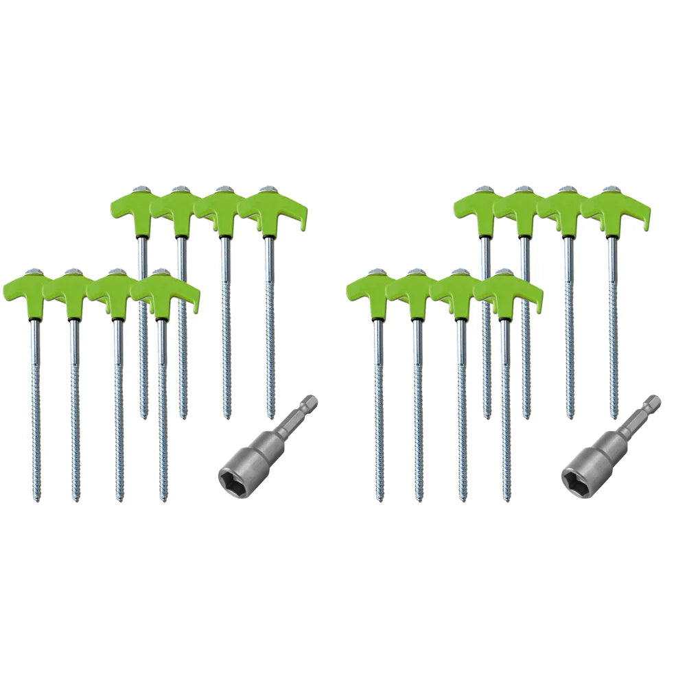 Screw Tent Stakes 8/16Pcs M8 Carbon Steel Spiral Pegs with Hex Socket Luminous Glow Head for Outdoor Camping Hard Ground Anchors Peaceful Pleasures Health and Wellness Green 16PCS