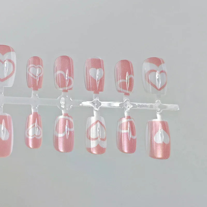 Handmade Heart Press On Nails for Women, Short Full Cover Nail Tips, Wearable Fake Nails, Manicure Decoration, 30Pcs Peaceful Pleasures Health and Wellness
