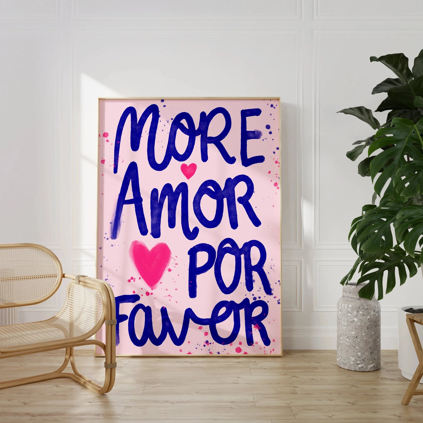Más Amor Por Favor Love Quote Canvas Wall Art | Pink Blue