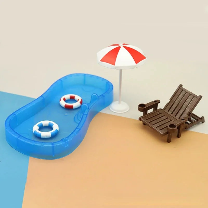 Beach Miniature Dollhouse Set – Umbrella, Chair, Pool & Rings