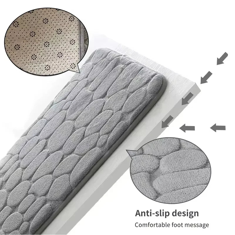 Pebble Embossed Floor Mat Bathroom Sponge Non Slip Water Absorbent Rug Household Dirt Resistant Easy Clean Cobblestone Bath Mat Peaceful Pleasures Health and Wellness