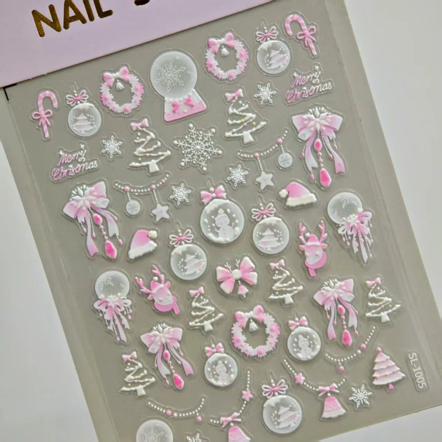 Christmas Seashell Glitter Manicure Nail Decals Self Adhesive 5D Embossed Laser Sticker Nail Supplies For Nails Art Decorations Peaceful Pleasures Health and Wellness Style 1