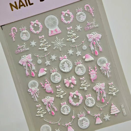 Christmas Seashell Glitter Manicure Nail Decals Self Adhesive 5D Embossed Laser Sticker Nail Supplies For Nails Art Decorations Peaceful Pleasures Health and Wellness Style 1