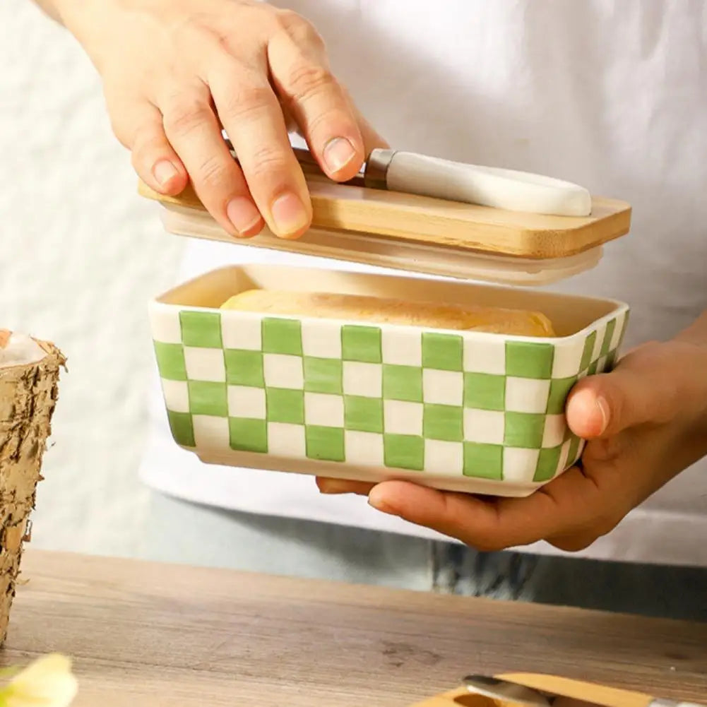 Farmhouse Ceramic Butter Dish with Lid & Knife Set