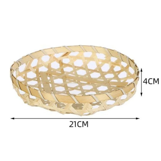 High Quality DIY Handmade Weaving Bamboo Basket Round 4 Styles Rice Fruit Bread Basket Kitchen Storage Basket Daily Use Storage Peaceful Pleasures Health and Wellness 21-3.5cm