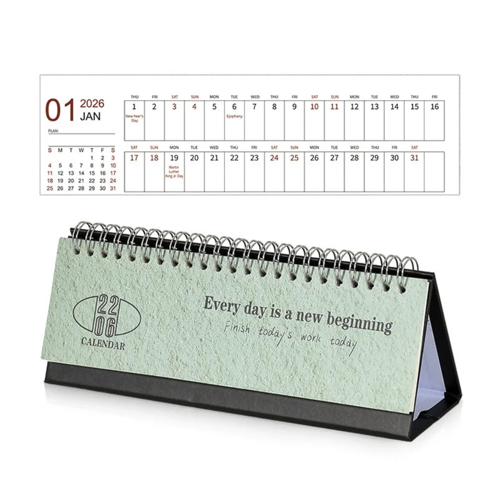 2026 Calendar Desk Calendar Portable Size Simple Style Desktop Display Desktop Decoration Monthly Planner Classroom Use Peaceful Pleasures Health and Wellness Green Black