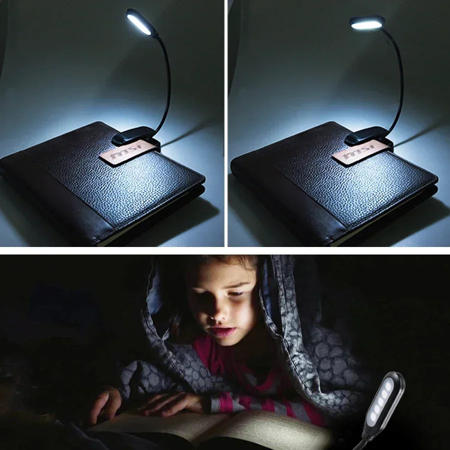 Battery Powered Mini LED Book Light with Clip Eye Protection Flexible Reading Lamp Desk Bedside Portable Night Light Study Light Peaceful Pleasures Health and Wellness