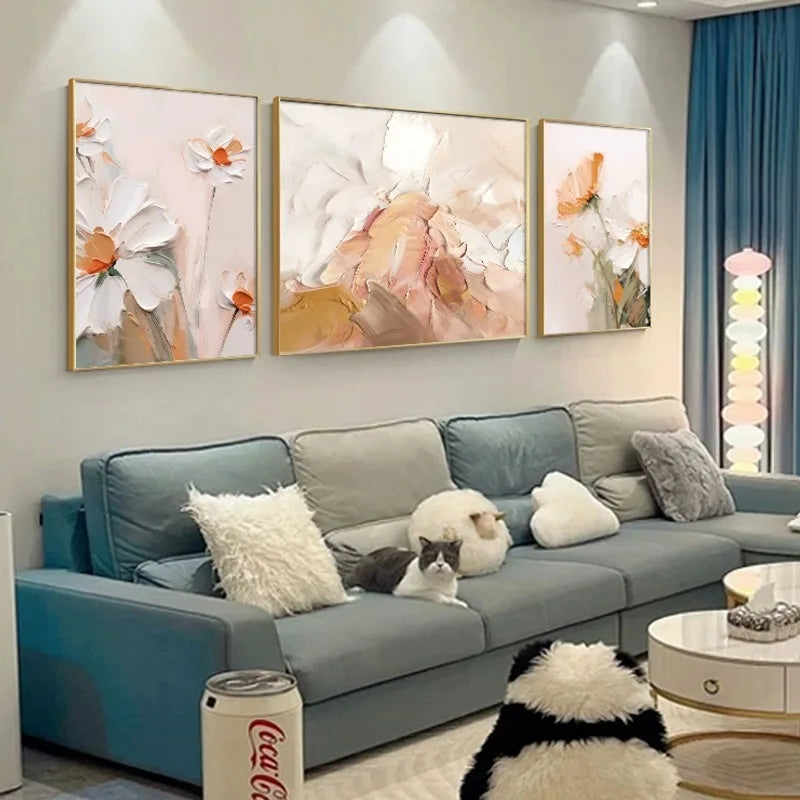 Abstract canvas, pure hand-painted oil painting, floral triptych, high-end wall art in the living room Peaceful Pleasures Health and Wellness