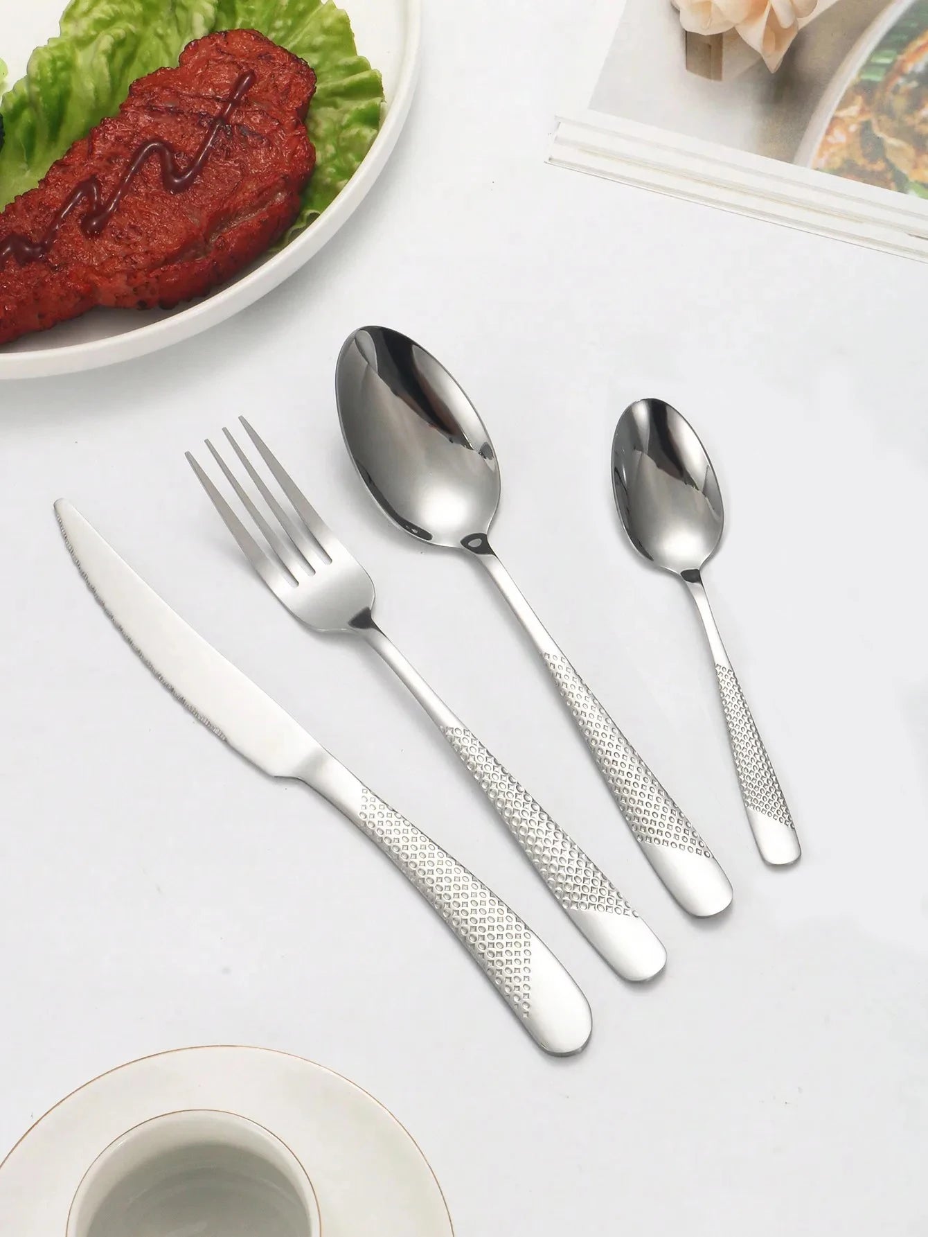 24-Piece Star Diamond Stainless Steel Cutlery Set – Knife, Fork & Spoon Set, Serves 6, Dishwasher Safe