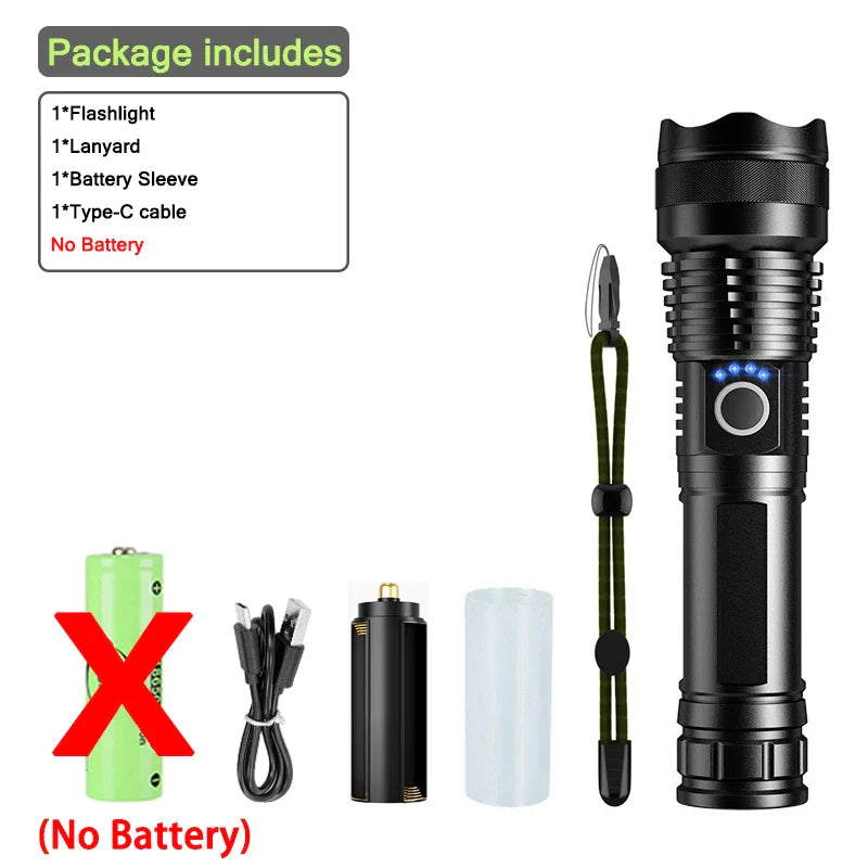 Mikenoon 30W Zoomable LED Flashlight – Rechargeable, 5 Modes