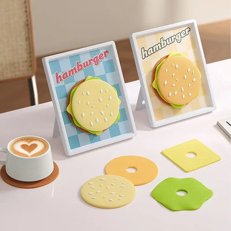 Burger-Shaped Silicone Coasters Set of 5 | Fun Table Decor