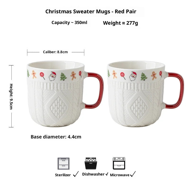 2Pcs/Set 12oz Ceramic Espresso Cups Porcelain Coffee Mugs Set for Tea Latte Cafe Mocha Couple Cozy Sweater Cups Christmas Gift Peaceful Pleasures Health and Wellness WHITE 2pcs 301-400ml