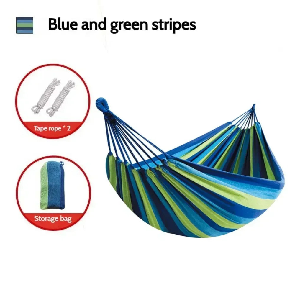 1pc Folding portable outdoor canvas hammock camping swing hammock with tree rope is perfect for gardens terraces backyards Peaceful Pleasures Health and Wellness Blue
