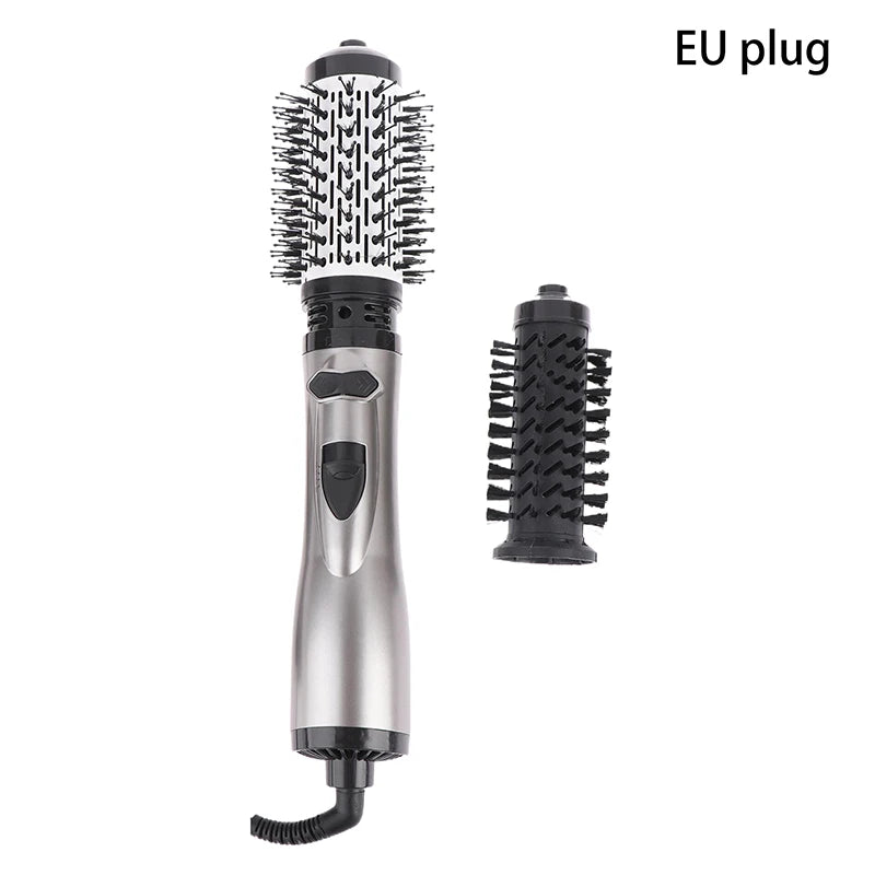 Hair Dryer Brush 2 In 1 Hot Air Spin Brush Curling Straightening Styling Auto-Rotating Ionic Round Blow Hair Dryer Volumizer Peaceful Pleasures Health and Wellness EU Plug Gray