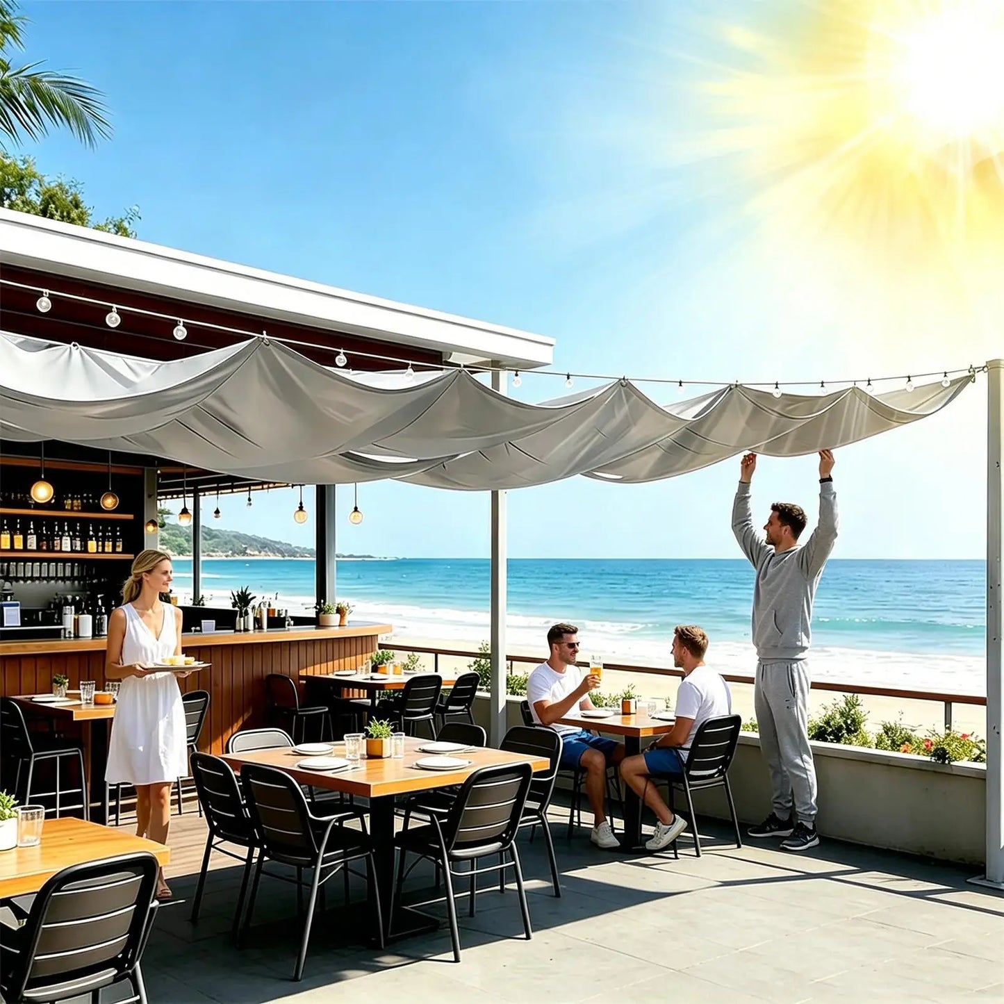 Heavy Duty Waterproof Retractable Shade Sail | Wavy Patio Tarp