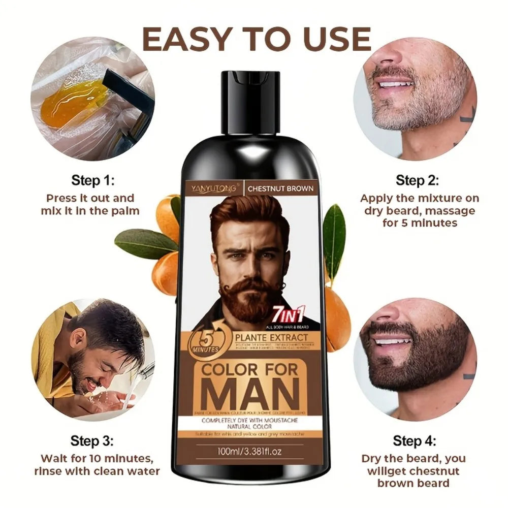 7-in-1 Men's Beard Dye – Natural Plant Pigment Hair Color