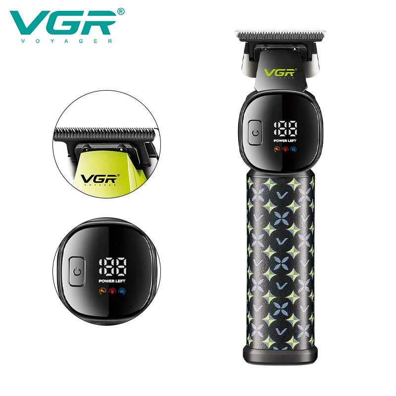 VGR new hair clipper LED intelligent digital USB hair trimmer ceramic stainless steel blade professional electric push V-185 Peaceful Pleasures Health and Wellness