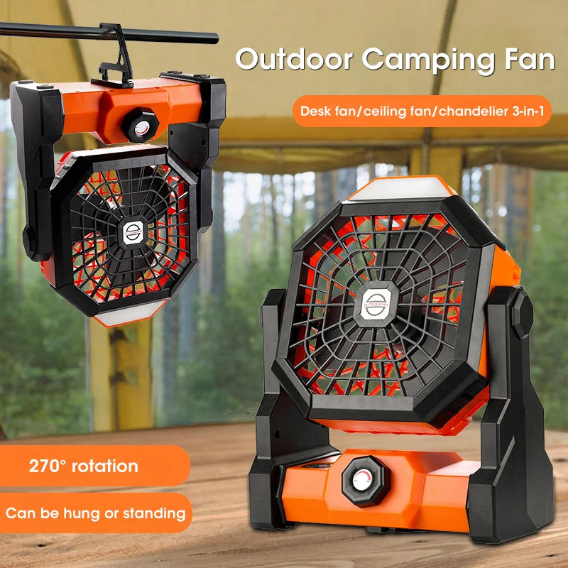 10000mAh Pro High Capacity Portable Rechargeable Fan with LED Light and Hook for Desk Camping Outdoor Tent Car Trip Peaceful Pleasures Health and Wellness