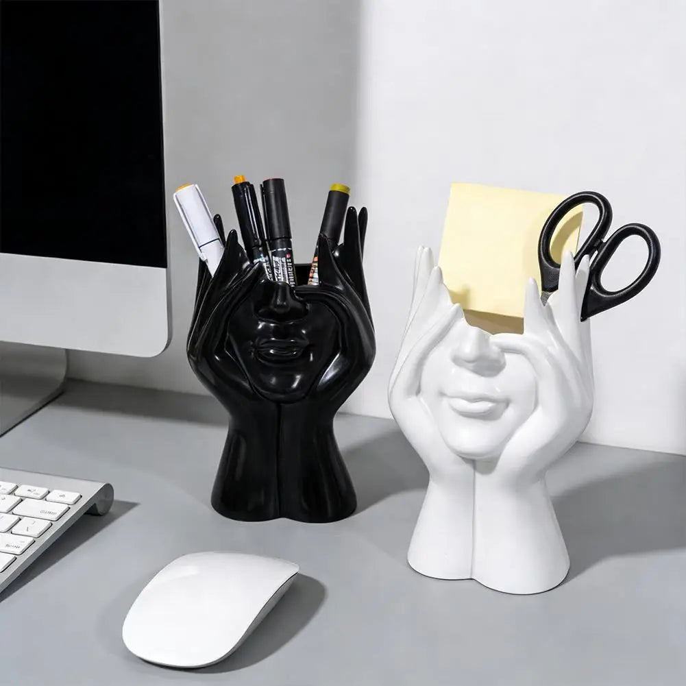 Abstract Face Sculpture Desk Organizer for Modern Spaces Peaceful Pleasures Health and Wellness