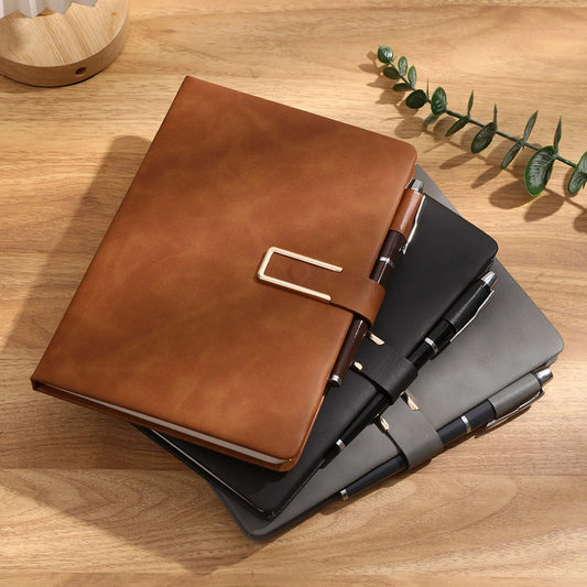 A5 Buckle Notebook Business Thick Meeting Office Record Book Pen Slot Peaceful Pleasures Health and Wellness