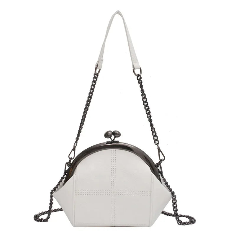 New Solid Color Shell Bag Large Capacity Portable Zero Wallet Fashion Chain Diagonal Straddle One Shoulder Phone Bag Peaceful Pleasures Health and Wellness WHITE