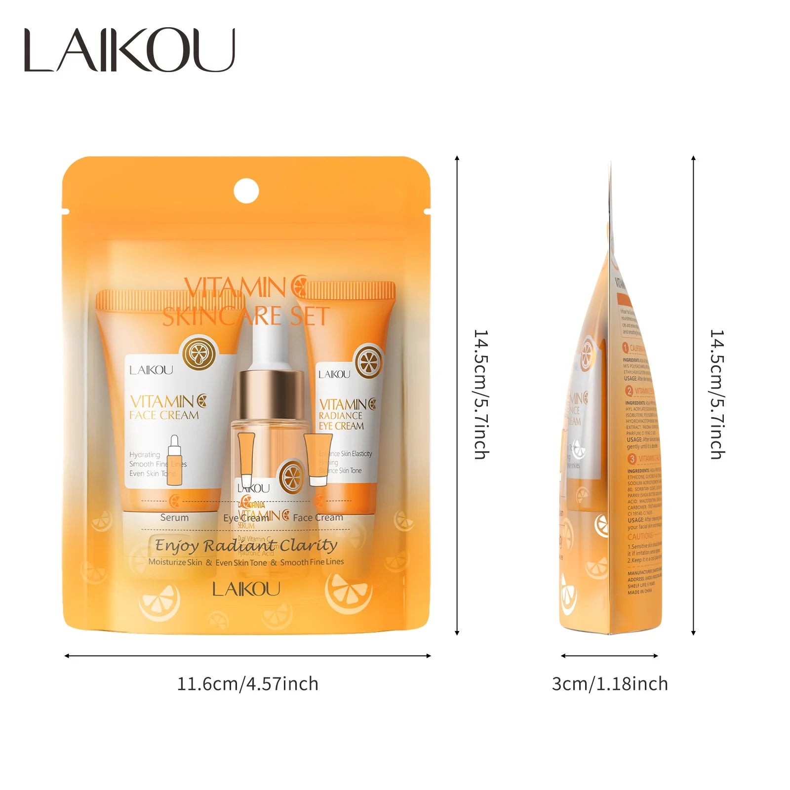 3pcs/Set LAIKOU Vitamin C Facial Set for Hydrating Moisturizing Whitening and Brightening Peaceful Pleasures Health and Wellness