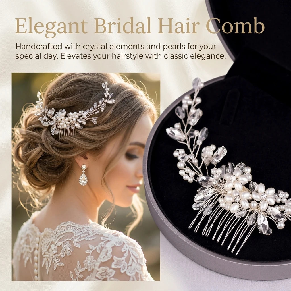 Bridal Pearl Rhinestone Hair Comb Elegant Updo Accessory for Wedding Dress Peaceful Pleasures Health and Wellness
