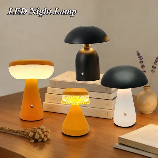 New LED Table Lamp Rechargeable Mushroom Desk Lamp 3 Color Dimming Touch Atmosphere Night Light for Bedroom Living Room Decor Peaceful Pleasures Health and Wellness