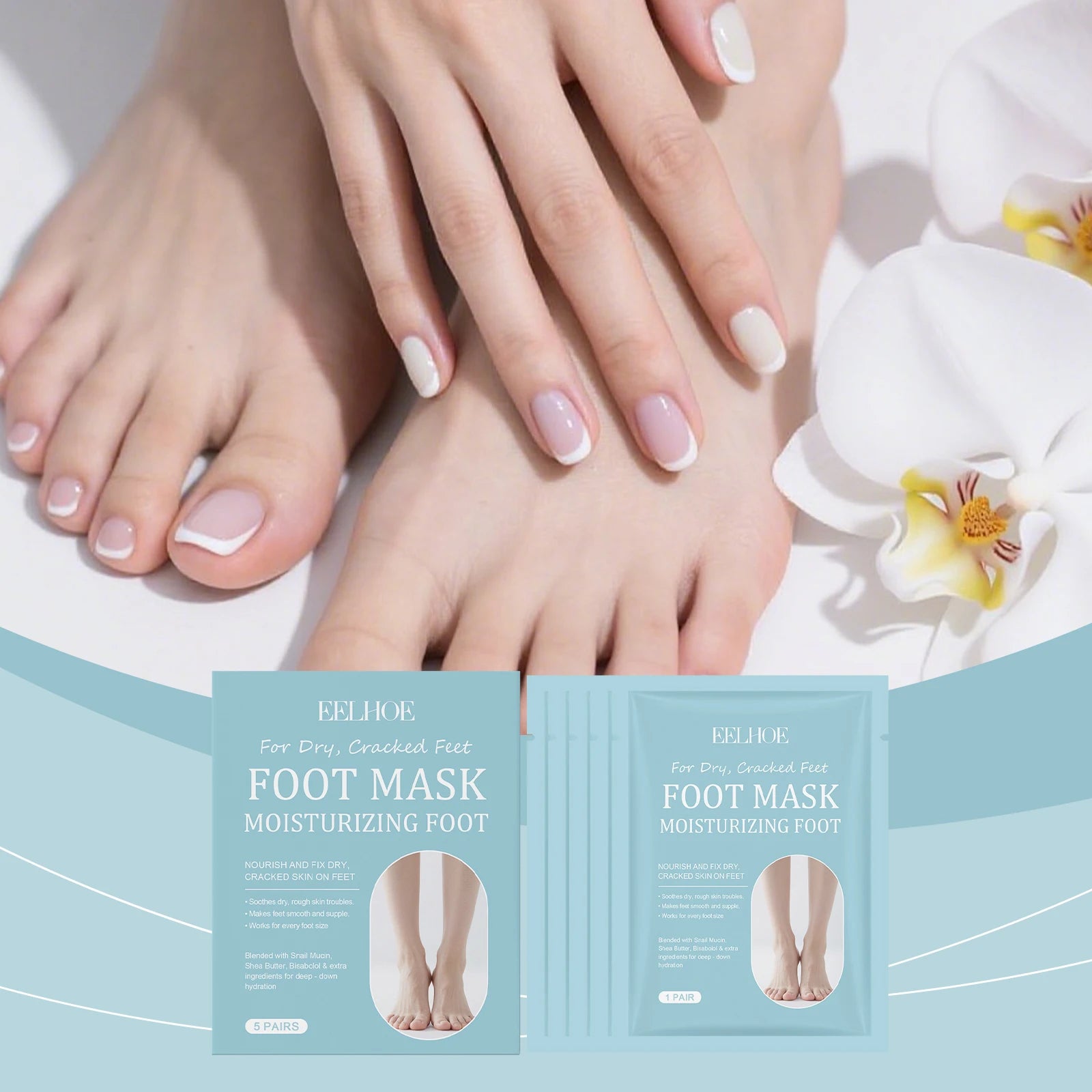 EELHOE Daily Foot Mask – Moisturizing & Exfoliating, 5 Pack Foot Mask Peaceful Pleasures Health and Wellness