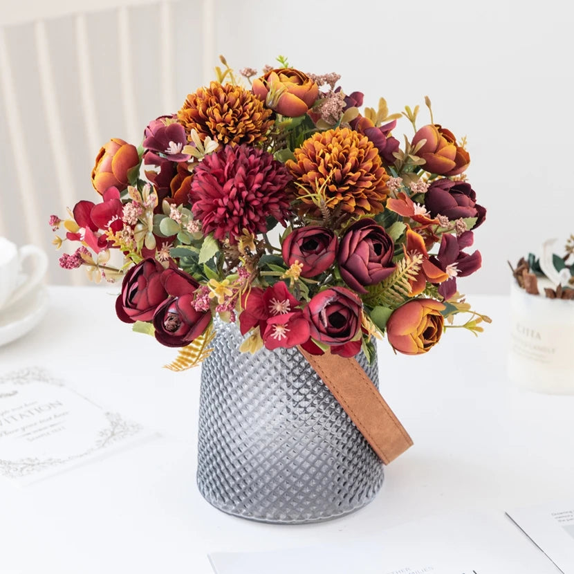 Silk Tea Rose Bud Bouquet | Artificial Flowers for Home & Wedding