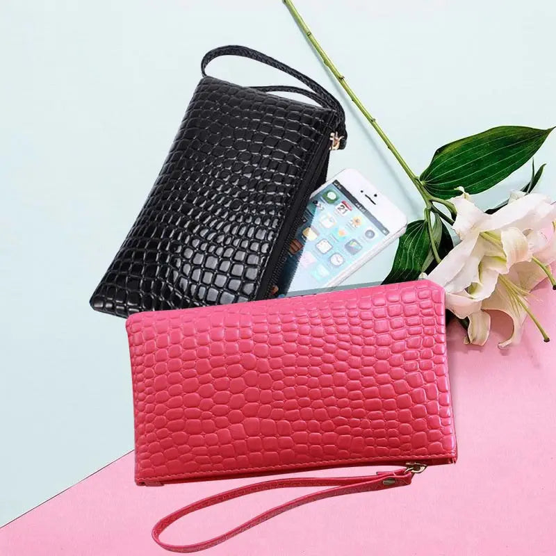 Crocodile Texture PU Phone Wallet Clutch Purse With Zipper Card Holder Makeup Pouch For Shopping Work And Daily Use Women Peaceful Pleasures Health and Wellness