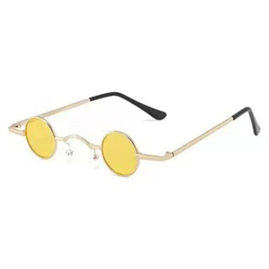 Small Round Sunglasses UV400 Metal Frame – Unisex Hip Hop Shades Fashion Sunglasses Oasis Select Gold-Yellow