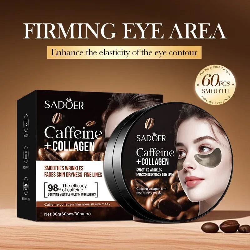 SADOER Caffeine Crystal Collagen Eye Mask Anti Dark Circles Ant -Aging Anti Wrinkles Moisturizing Eye Patche Skin Care 1/2/4pcs Peaceful Pleasures Health and Wellness Coffee 1pc