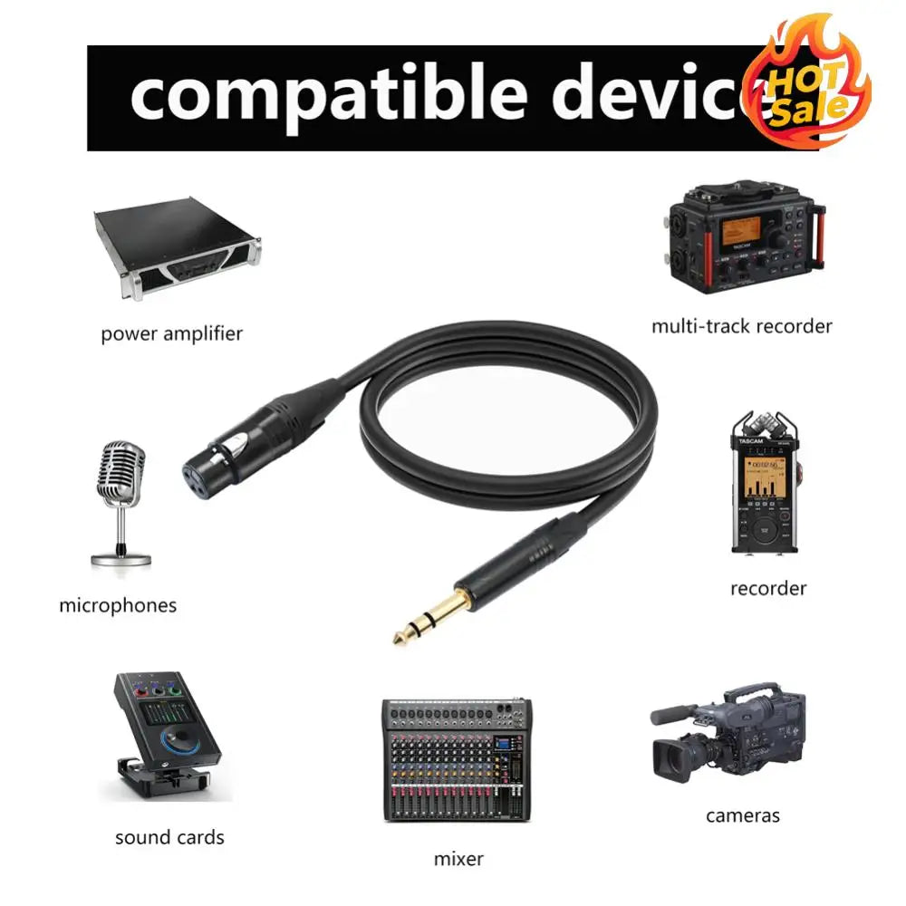6.35mm TRS Male to XLR Female Balanced Audio Cable 1M/2M