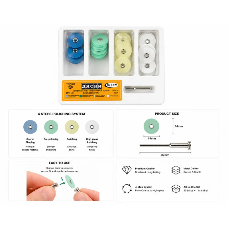 40-Pc Dental Polishing Disc Kit | Flexi Disc & RA Shank Mandrel
