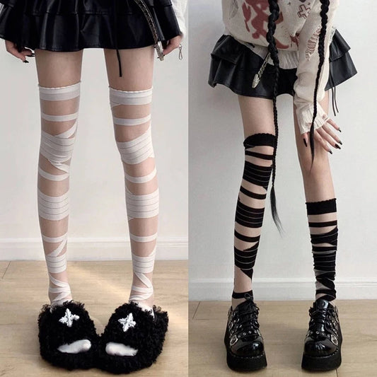 Women's Striped Knee High Stockings | JK Lolita Y2K Cotton Knee High Stockings Peaceful Pleasures Health and Wellness