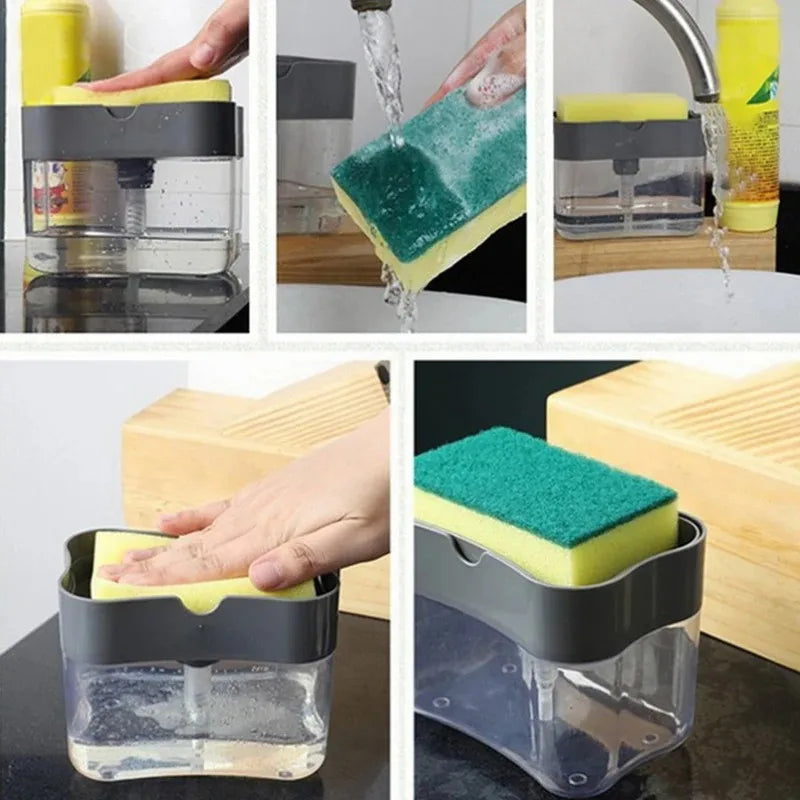 Dishwashing Cleaning Kit Portable Press Soap Dispenser Pot with Detergent Bottle Clean Cloth for Kitchen Peaceful Pleasures Health and Wellness
