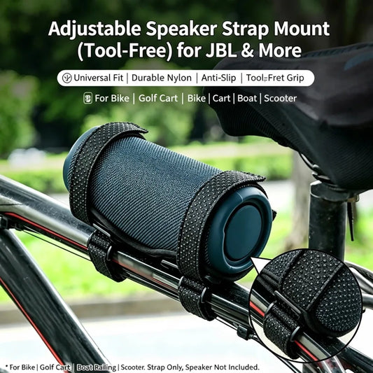 Adjustable Anti‑Slip Speaker Mount Strap Holder Universal Bicycle Speaker or Water Cup Bracket for Bike Golf Cart Boat Railing Peaceful Pleasures Health and Wellness