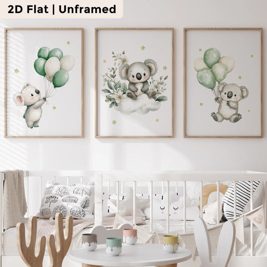 3-Piece Cartoon Koala Balloon Canvas Wall Art | Kids Room Decor Canvas Wall Art Peaceful Pleasures Health and Wellness CH094-3pcs 21x30cm Unframed
